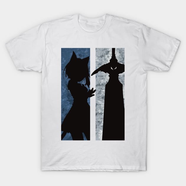 Reincarnated as a Sword Fran and Shishou Grunge Distressed Minimalist Silhouette Design T-Shirt by Animangapoi